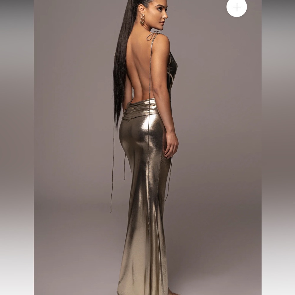 JLUXLABEL Shimmery Gold Cowl Neck Maxi Dress - Picture 2 of 2